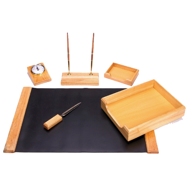 6 Piece Natural Oak Wood Desk Set